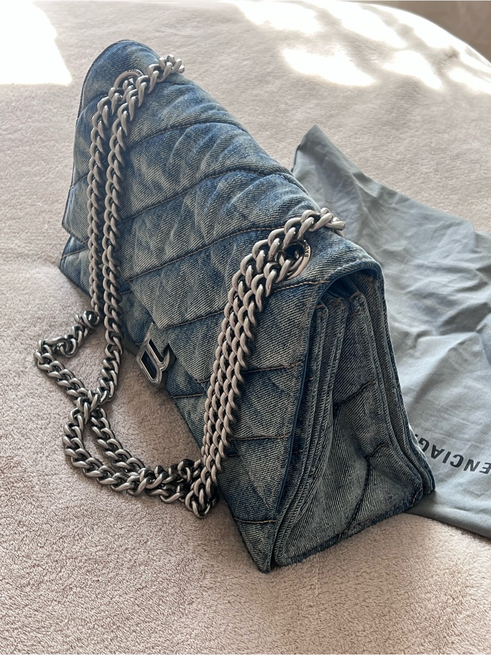 Balenciaga Quilted Denim Shoulder Bag with Silver Chain - Picture 4 of 7